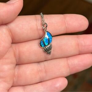 Blue lab created Opal sterling silver Pendant Necklace
